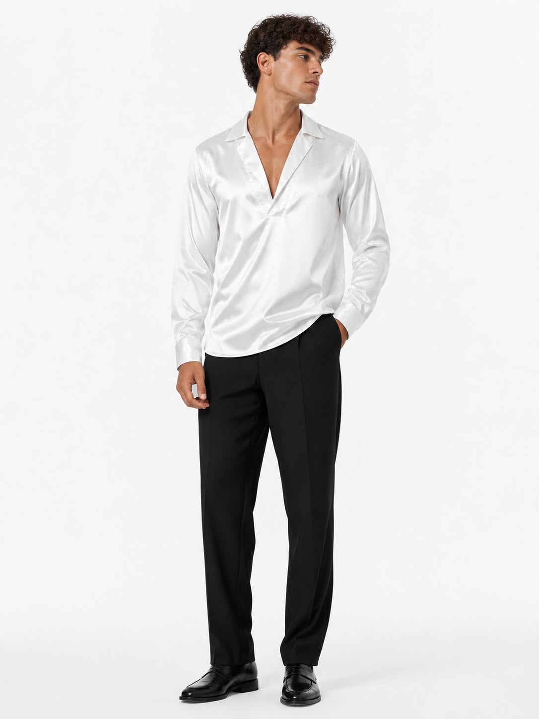 Cămașă Satin Premium Albă – Elegantă & Modernă